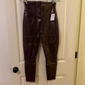 NWT SPANX Brown/Burgundy Faux patent Leather Leggings